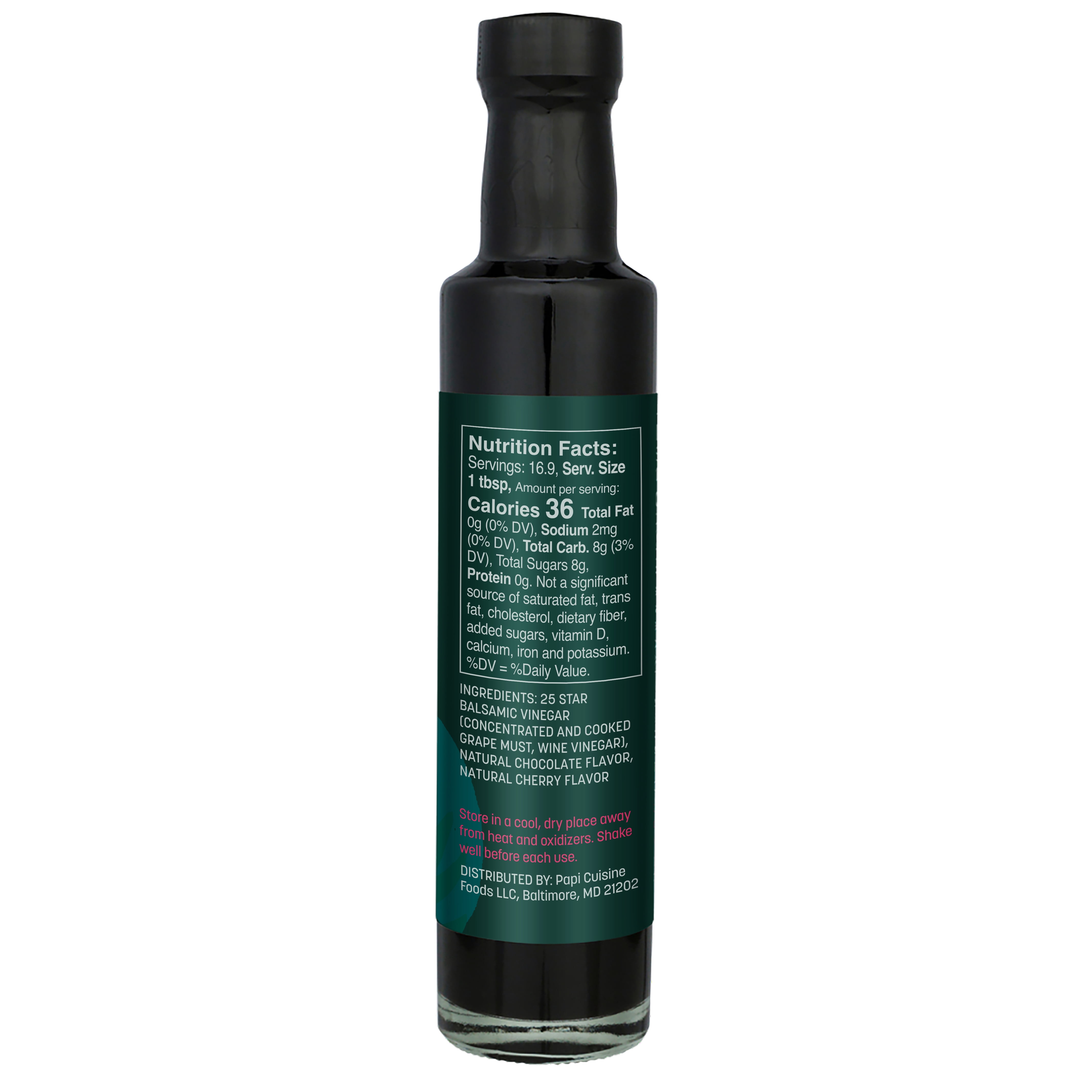 Papi Cuisine Chocolate Cherry Balsamic Vinegar, 8.5 oz Bottle