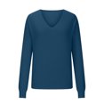 thumbnail image 2 of Jalioing Women's V Neck Sweaters Long Sleeve Solid Color Casual Knit Tops Cotton Loose Basic Pullover Sweaters, 2 of 6