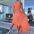 thumbnail image 5 of Women's One Shoulder Dress, Asymmetric Pleated Cocktail Party Dresses, Flattering High Waisted Accordion Ruffle Summer Wedding Guest Midi Gown, 5 of 5