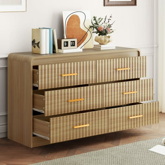 Craftian 47.2 Inch Fluted Wooden Dresser, Chest of Drawers for Bedroom, Living Room, or Home Office, Light Oak