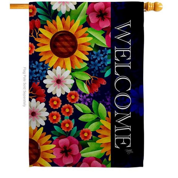 Breeze Decor H120079-BO 28 x 40 in. Flower Blooming Welcome Sweet Life Home Vertical House Flag with Double-Sided Decorative Banner Garden Yard Gift