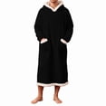 thumbnail image 4 of Afuyipoi Men Fleece Pullover Night Robe, Long Sleeve Soft Hooded Bathrobe With Pockets Black 2XL, 4 of 4
