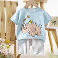 thumbnail image 2 of HCNTES Toddler Boy Clothes Baby Summer Outfit Cartoon Letter Print Cotton Tops+Grey Elastic Shorts 2pcs(3-4 Years,a169-Khaki), 2 of 4
