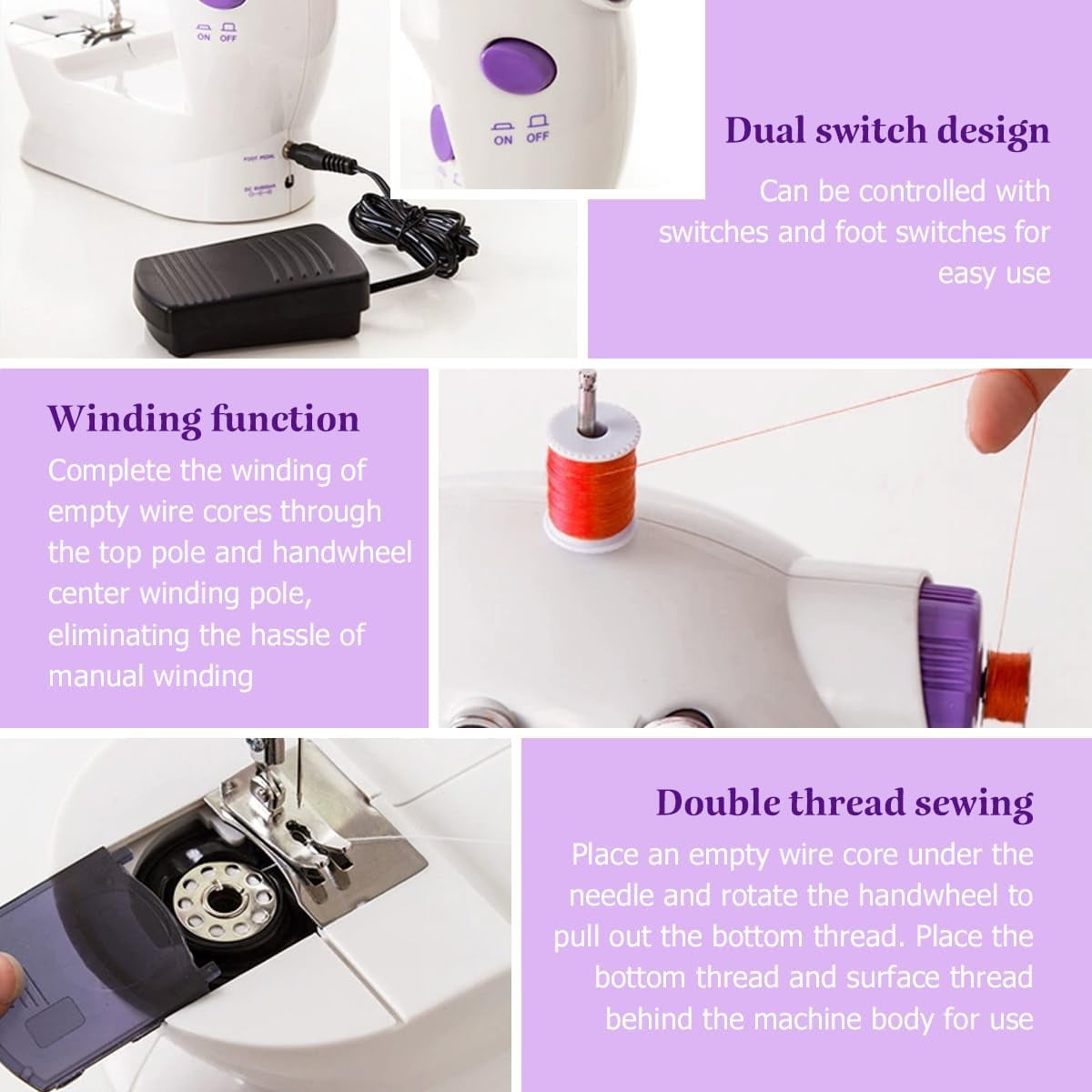 BSHAPPLUS® 110pcs Portable Mini Stitch Sewing Machine, Double Speed Switch with Lamp Thread Cutter, Extension Table, Sewing Kit for Beginner Adult Kids Arts Crafts Household, Travel
