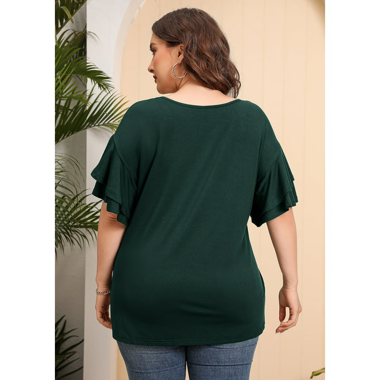 SHOWMALL Plus Size Women Top Short Sleeves Dark Green 4X Tunic Tops Scoop  Neck Summer Flowy Maternity Clothing Shirt for Leggings 