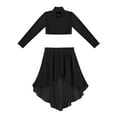 thumbnail image 3 of Yeahdor Girls Chiffon Ballet Dance Outfit Gymnastics Lyrical Dance Costume Long Sleeve Crop Top with Asymmetrical Split Skirt Black 8, 3 of 7