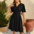 thumbnail image 6 of HJYCHN Elegant Women's Casual V-Neck Flared Sleeves Solid Color Dress with Waist for Everyday Style Black L, 6 of 8