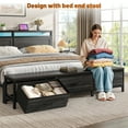 thumbnail image 3 of EnHomee Queen Size Bed Frame with 3 Fabric Drawers  Queen Bed Frame with Storage Headboard Metal Platform Bed Frame Queen with LED Lights & Charge Station,Gray Oak, No Box Spring Needed, 3 of 9