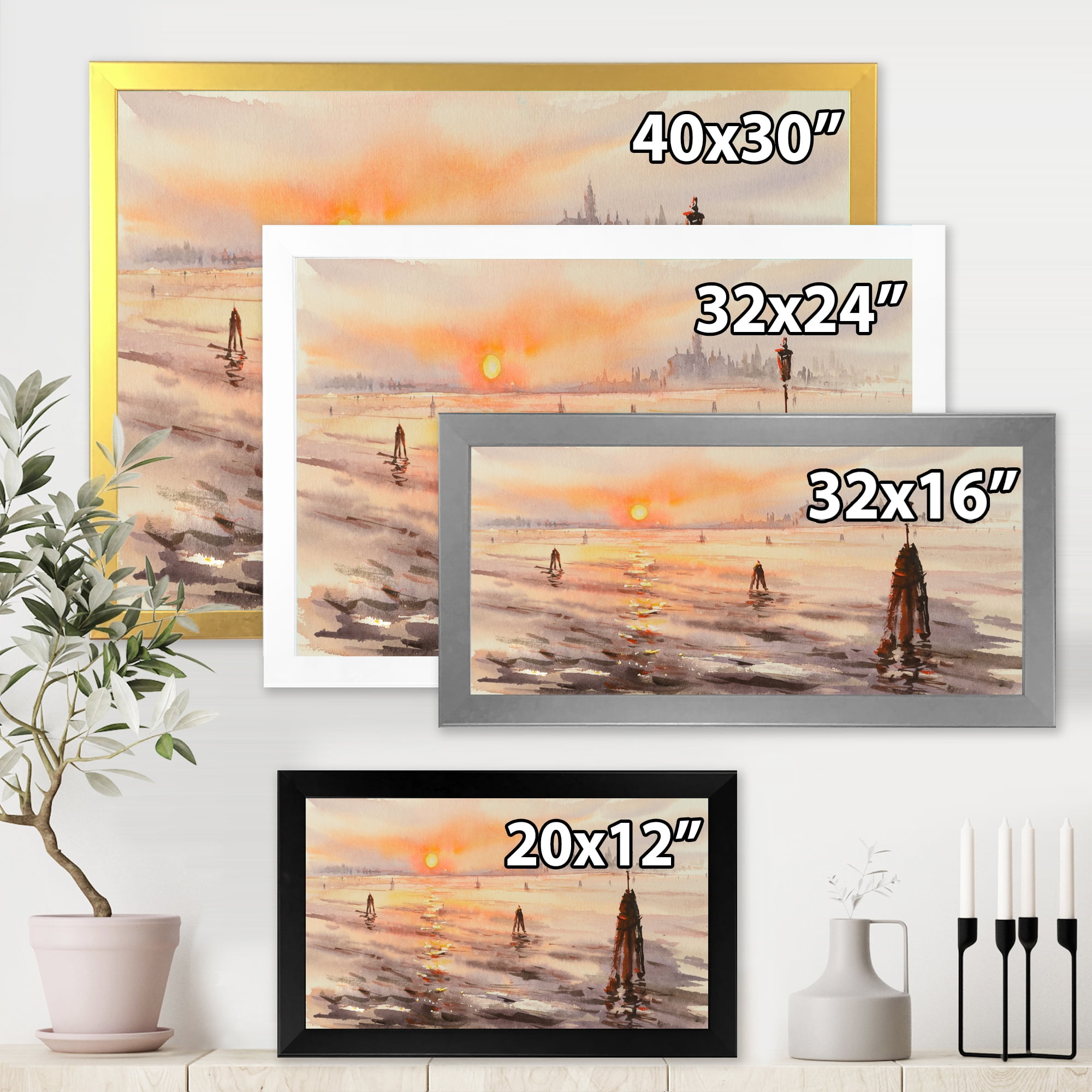 Designart 'Panorama of Venice Laguna Beach At Sunset' Nautical & Coastal Framed Art Print