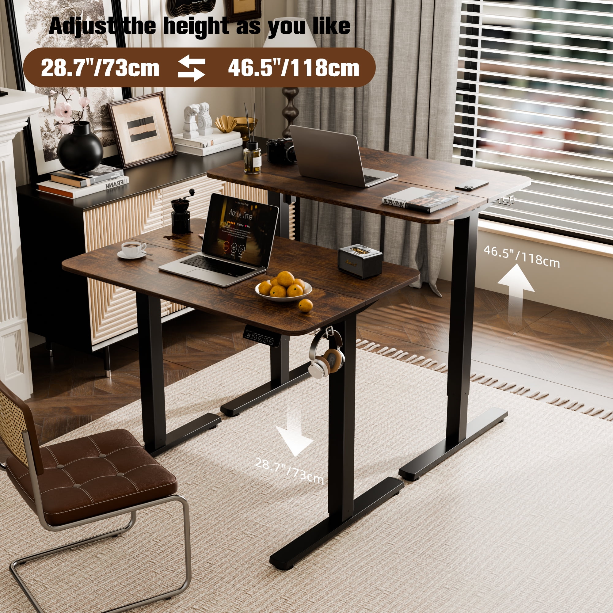 Ergomaker Electric Standing Desk，35" x 23.6" Height Adjustable Desk with Memory Preset for Adult,Brown