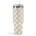 thumbnail image 4 of 40 oz Tumbler with Handle and Straw Lid | Vacuum Insulated Leak Proof Tumbler | Stainless Steel Water Bottle Cup Gifts for Dads Moms Women Men Him Her | Cream Checkered, 4 of 9