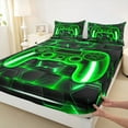 thumbnail image 3 of Feelyou Cartoon Green Gamepad Bed Sheets for Kids, Neon Square Honeycomb King Sheets, Modern Video Gamer Sheet Set, Super Cozy Room Decor, 4pcs, 3 of 7