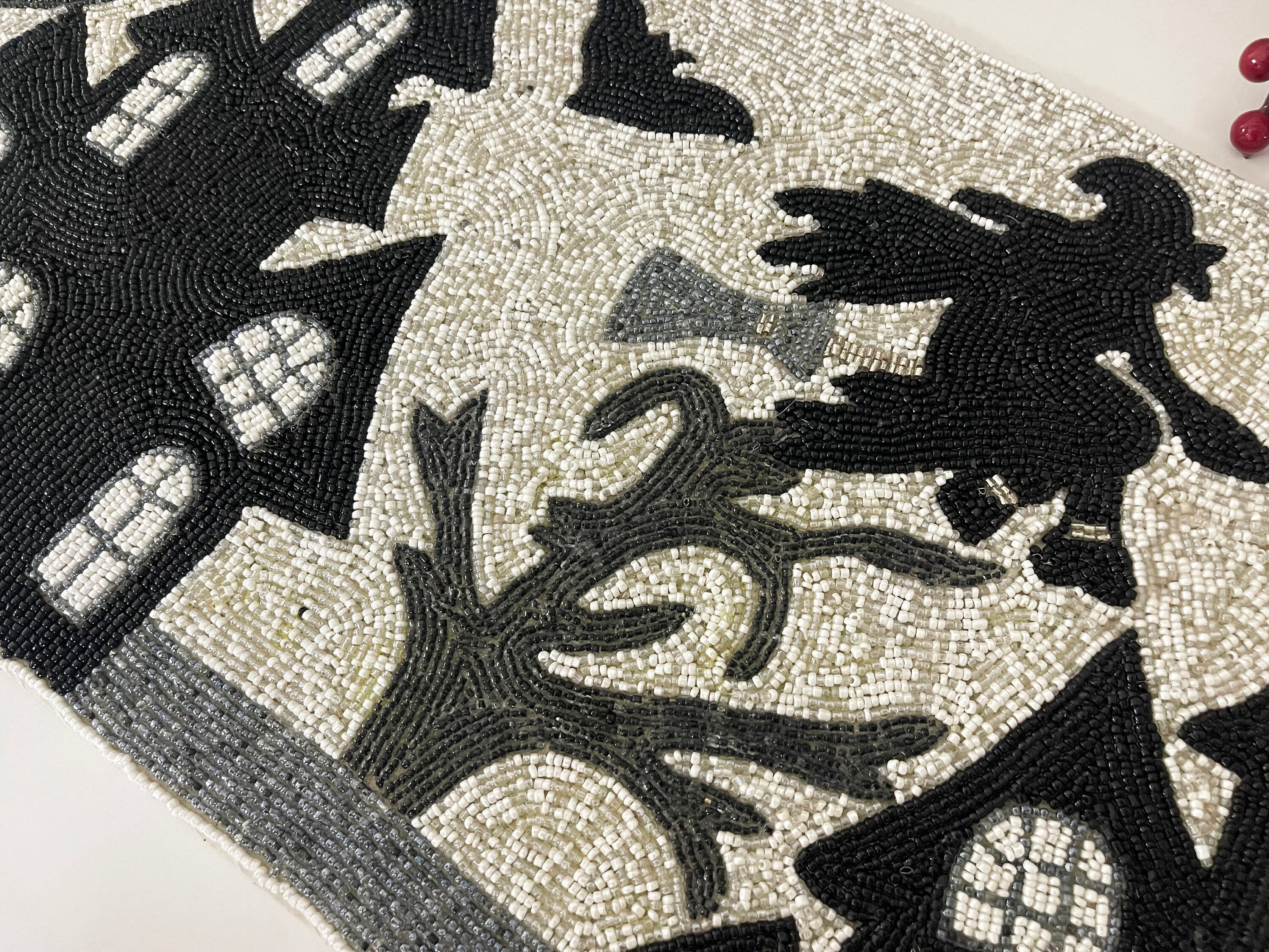 Handmade bead table runner, Halloween night, fall runner