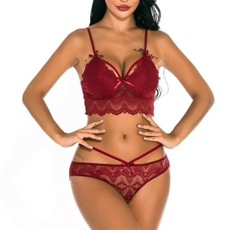 

RPVATI Women Sexy Eyelash Lace Cutout Lingerie Set 2 Piece Bra and Panty Set Push Up Underwire