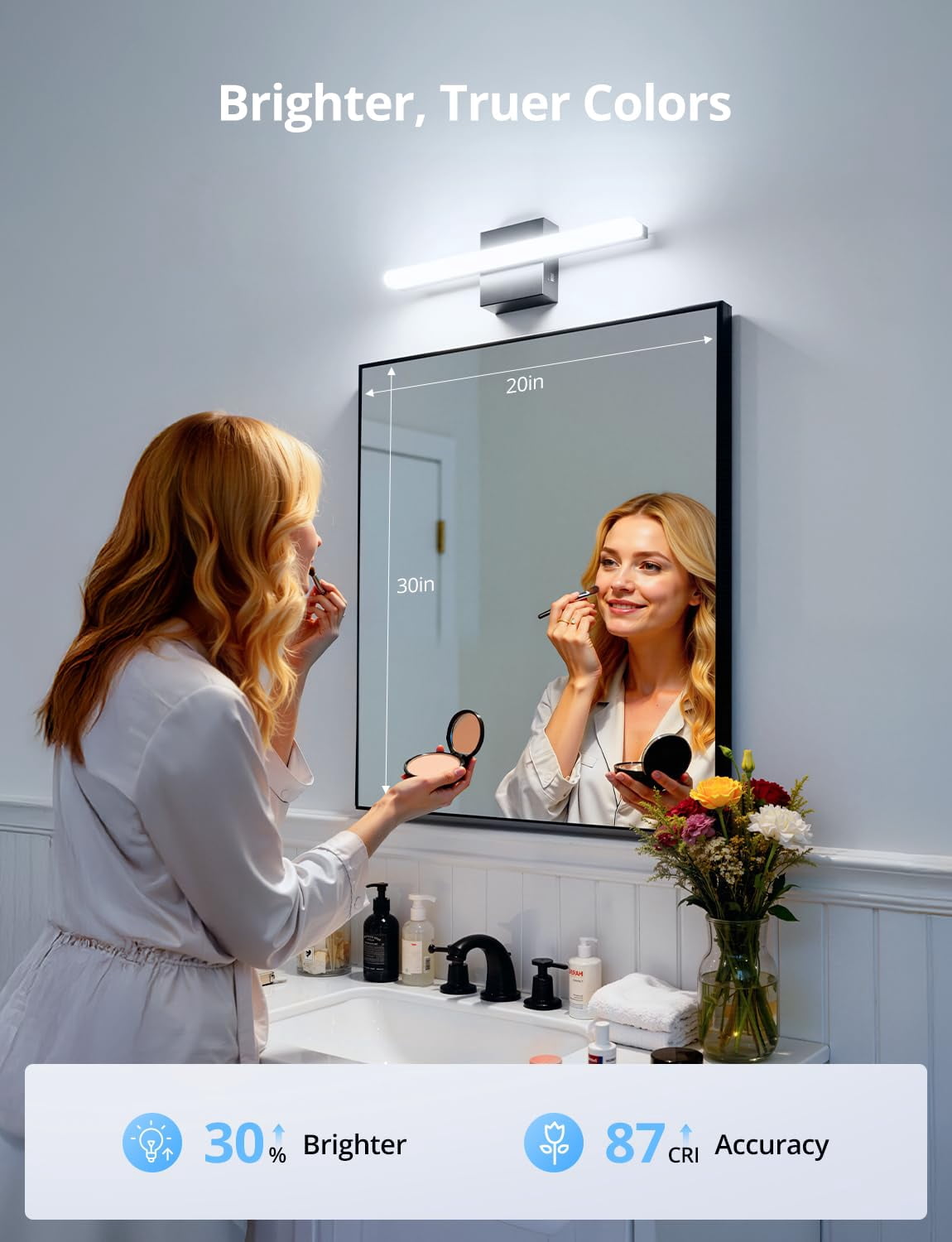 Modern Bathroom Light Fixtures Above Mirror Small Vanity Lighting Bar 16inch  5 Color Adjustable Black Simple Slim Led Wall Sconce Ip44 Rustproof Bright 10w 880lm For Bath Restroom Makeup