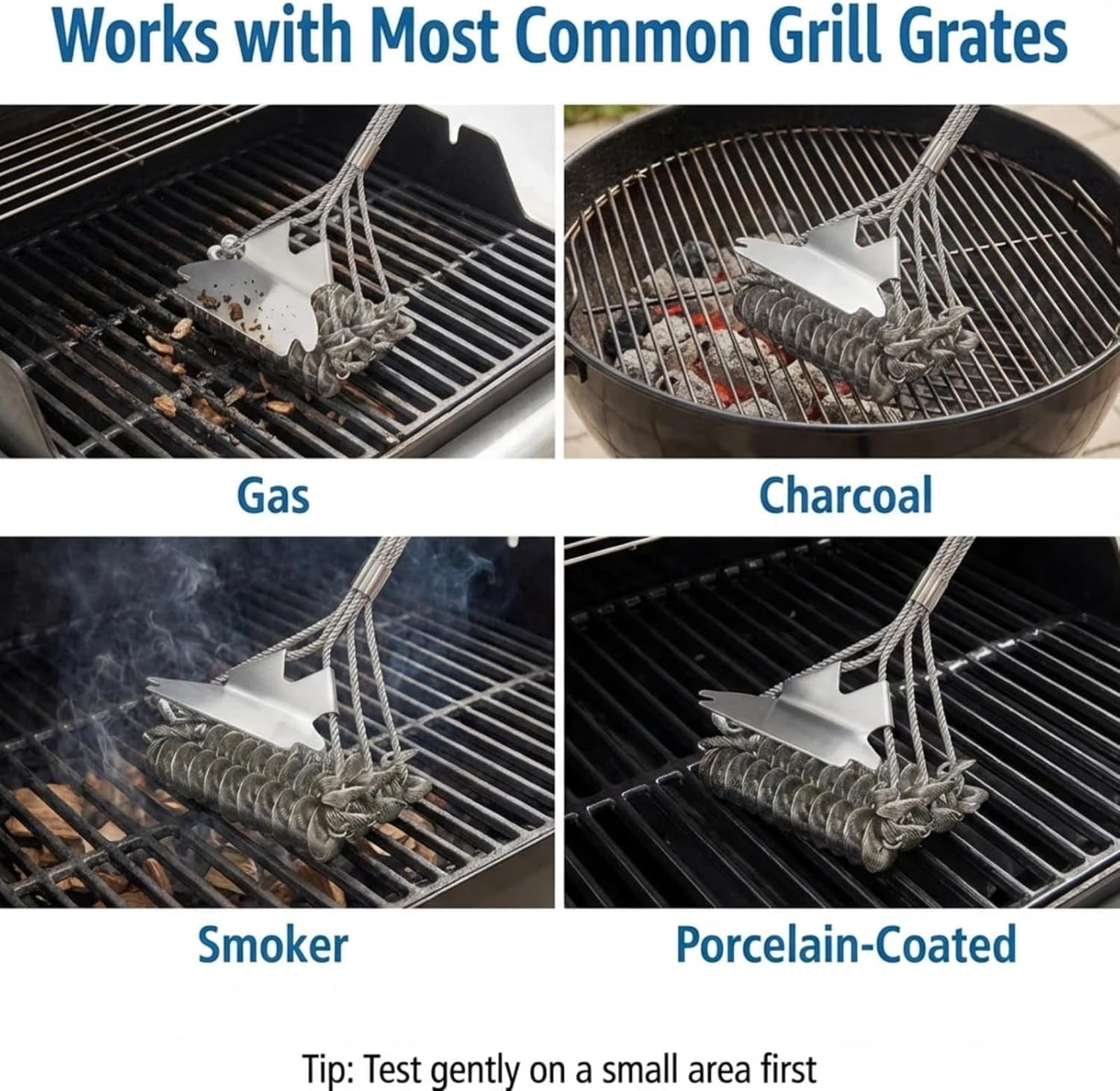 Bristle-Free Grill Brush with Scraper - Reinforced Coil Cleaning Brush, Long Handle Safe BBQ Cleaner for Gas and Charcoal Grates