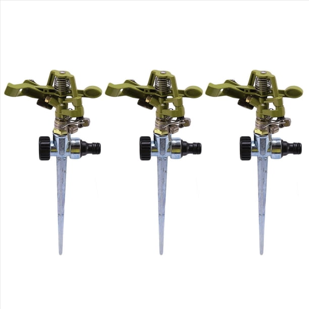 3X Aspersor de Pulverización de Riego Rotativo de 360 Grados para Césped, Jardín, Jardín, Pasto O Césped Rociador de Rociadores de Agua de Manguera de Púas de Impulso de Metal