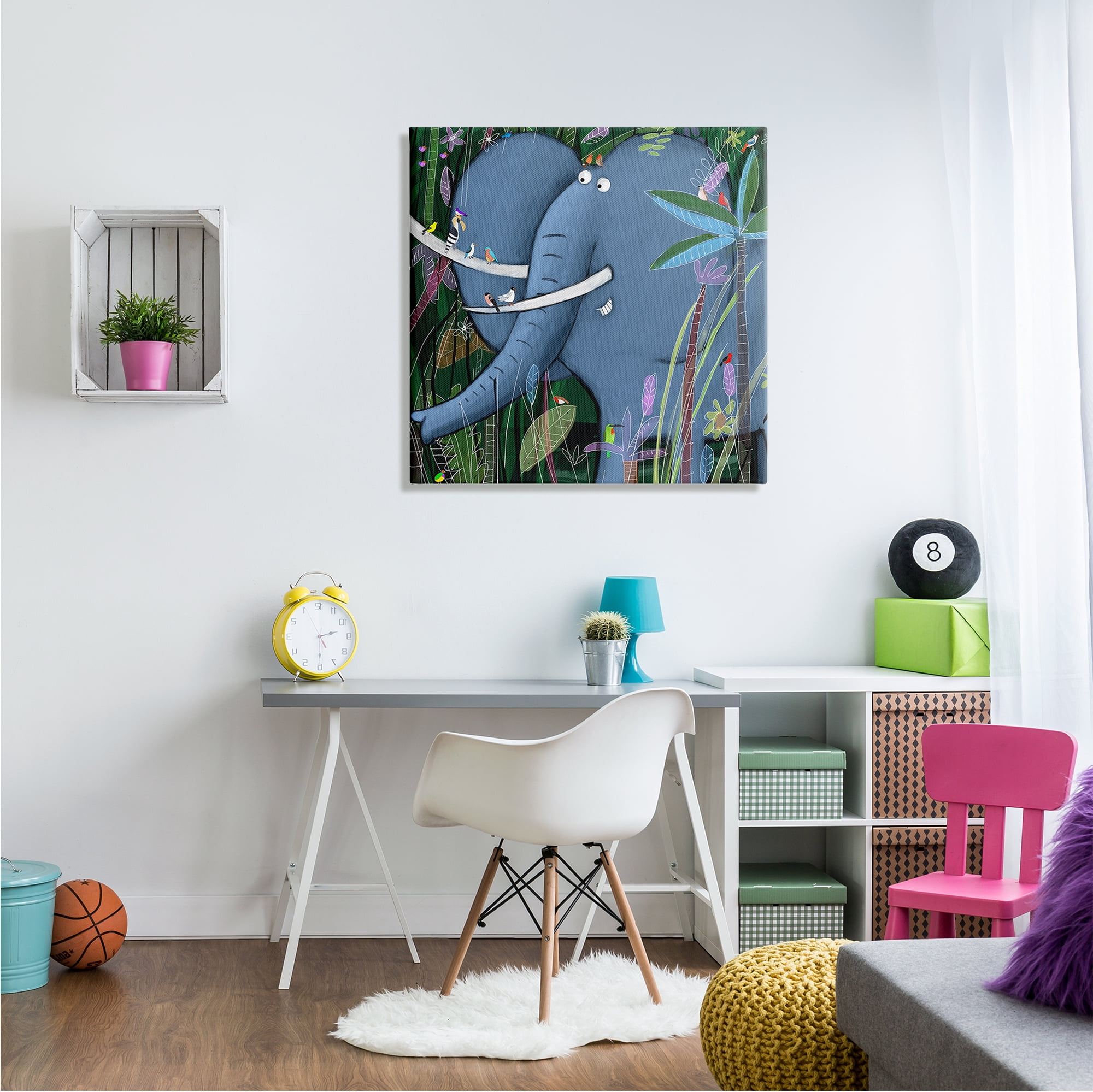 Stupell Industries Elephant Safari Illustration Children's Tropical Jungle Animal, 30 x 30,Design by Carla Daly