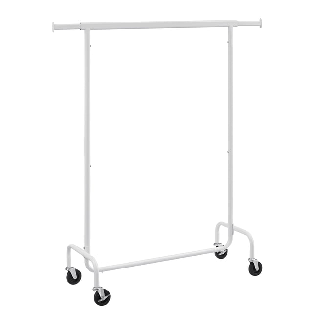 SONGMICS Burro Ropa con Ruedas, Perchero Burro Extensible, Capacidad de Carga de 130 kg, Fácil de Montar, Portátil, Blanco Mate
