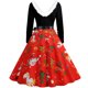 thumbnail image 3 of Vestido oscilante de manga larga con estampado navideño para mujer, vestido Retro con escote en V peludo y retazos Fridja  NMB4213, 3 of 5