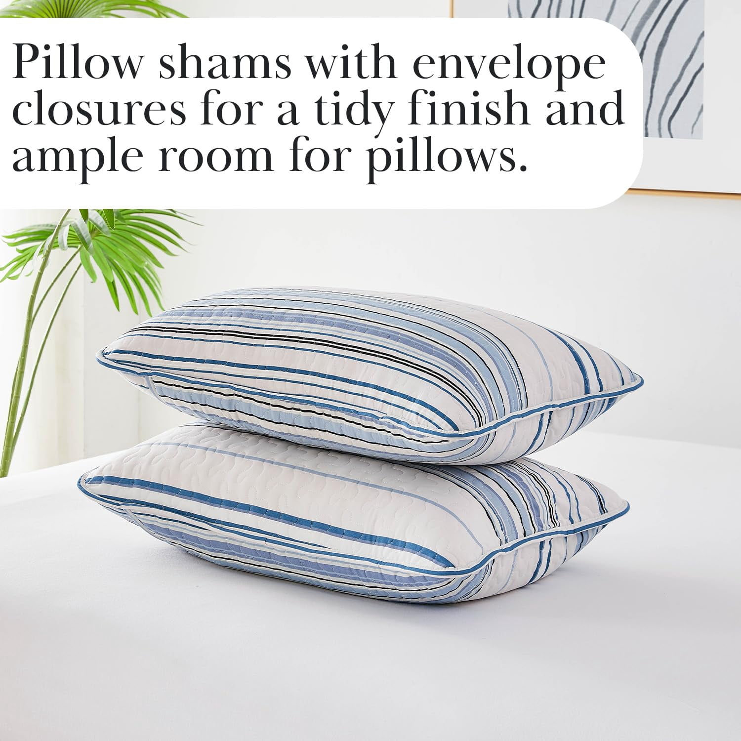 Southshore Fine Living, Inc. Oversized King Quilt Set, Striped Blue Bedspread King/California King, 3-Piece Coastal Bedding Set, Quilt and 2 Matching Shams, Soft Microfiber Quilt, Blue Stripes