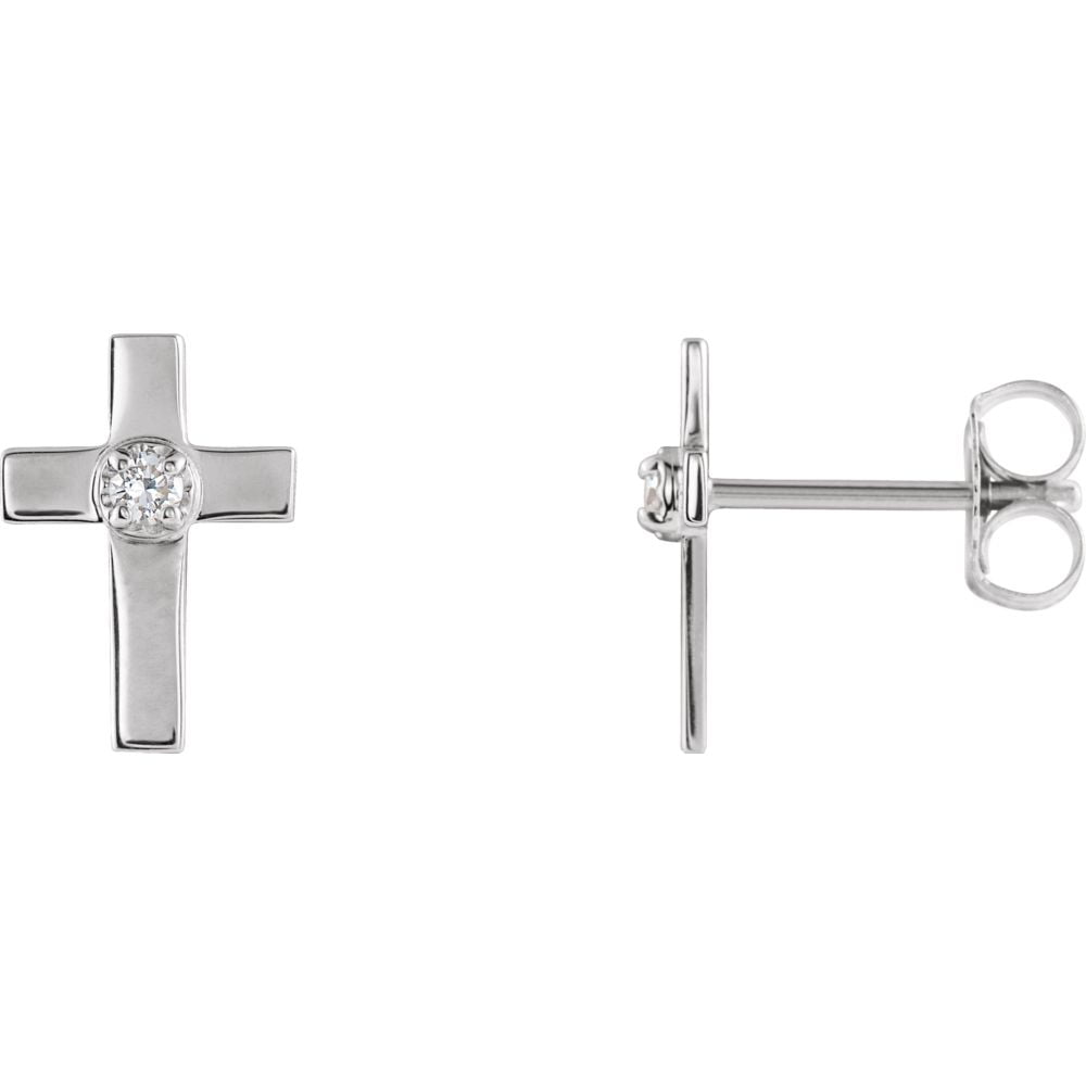 Fine Jewelry Ideal Gifts For Women 14k White Gold Cross Stud Earrings Width: 5mm|Length:7mm