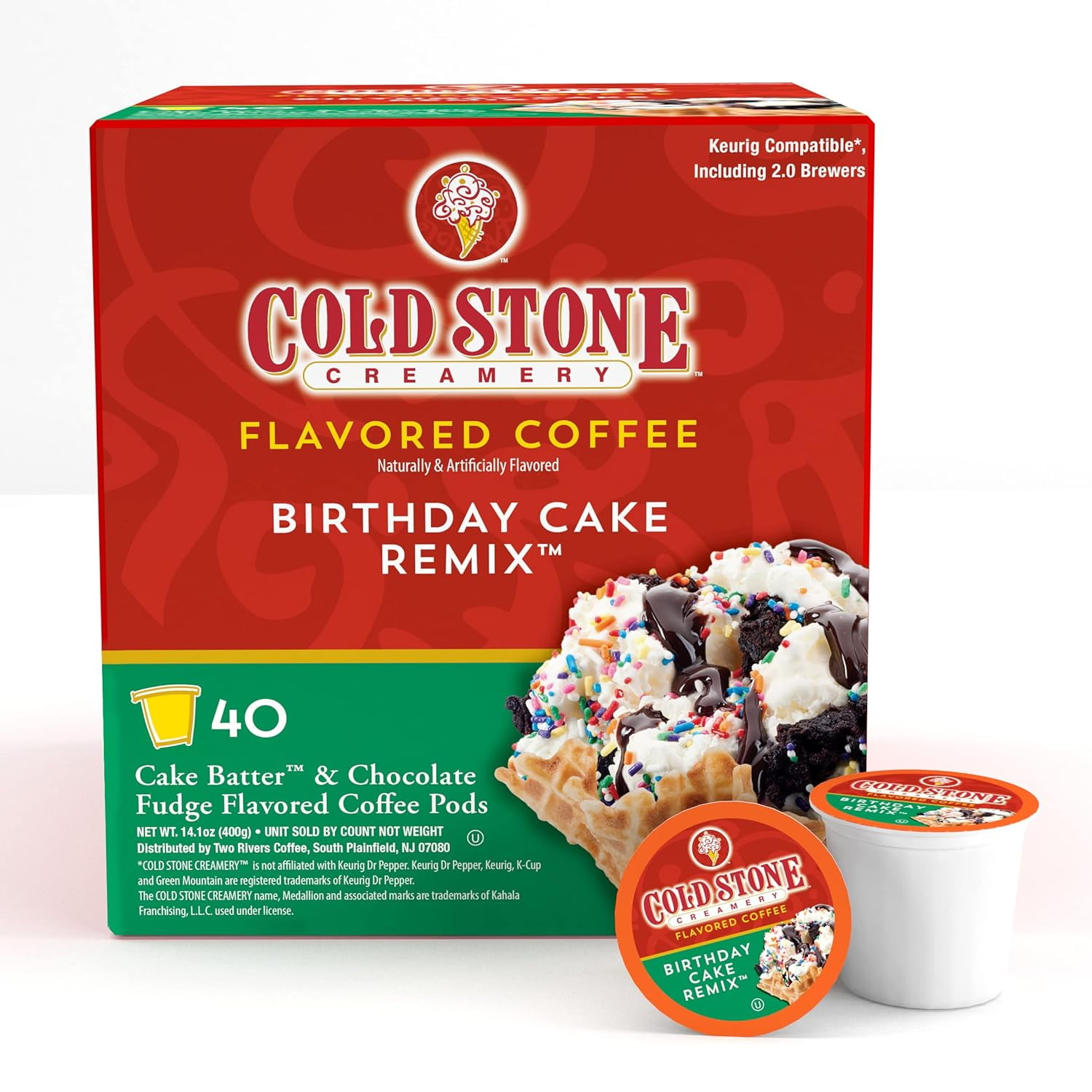 Cold Stone Creamery Birthday Cake Flavored Ice Cream Coffee Pods for Single-Serve Coffee Brewers, 40 Ct