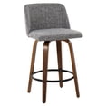 thumbnail image 2 of Walnut Wood Counter Stool Set of 2 with Grey Fabric Seat and Black Footrest, Fixed Height Modern Bar Stools for Kitchen Island, 2 of 5