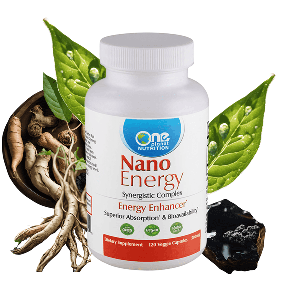 One Planet Nutrition Nano Energy 500 mg Veggie Capsules (120 Servings), Synergistic Blend of Nano Ginseng, Shilajit, Ashwagandha & EGCG, Nano Sized, Supports Energy and Vitality, Non-GMO, Vegan