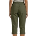 thumbnail image 3 of Women's Cotton Linen Blend Wide Leg Capri Pants Drawstring Casual Capri Trousers Loose Pants with Pockets Green, 3 of 6