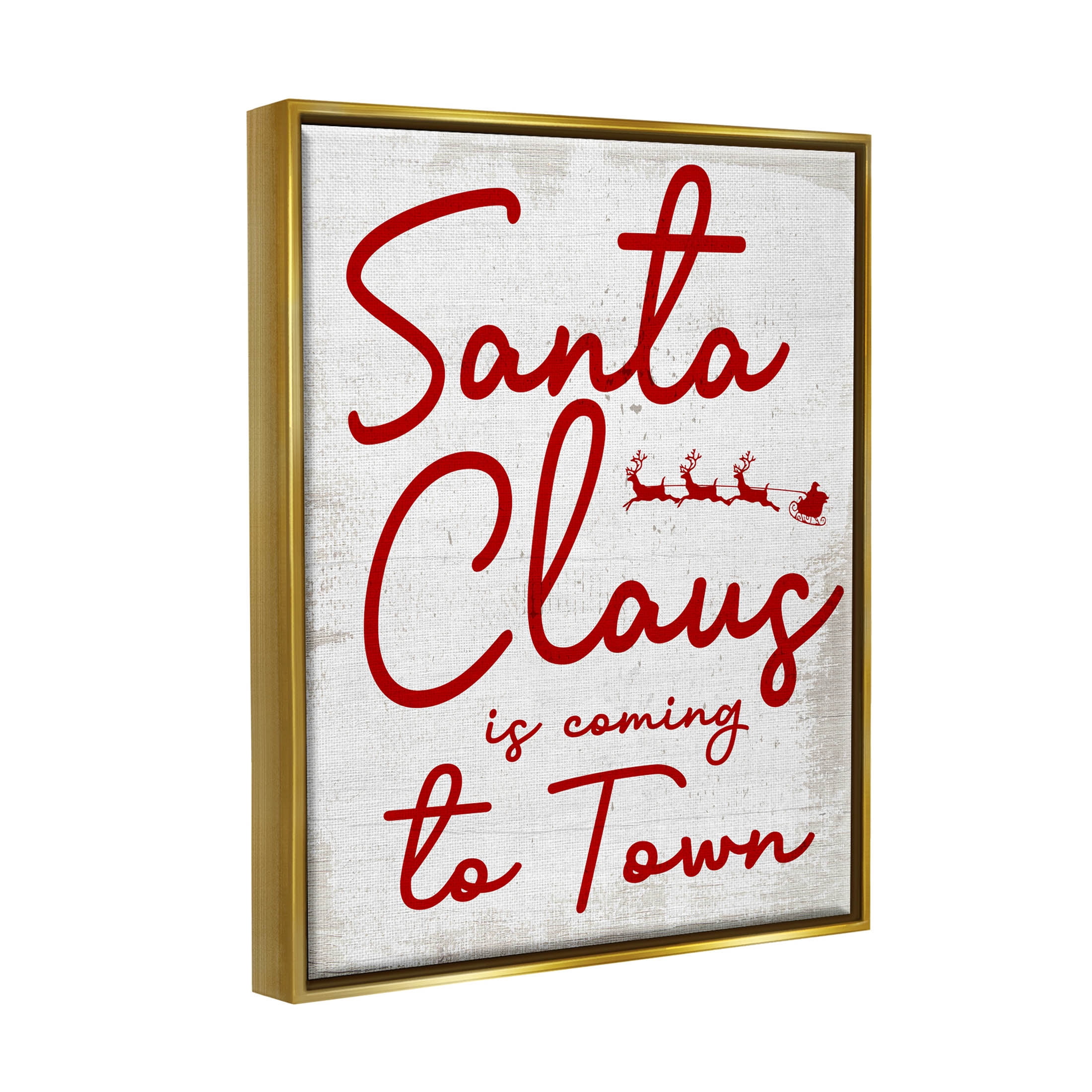 Santa Claus Coming to Town Phrase Holiday Graphic Art Metallic Gold Framed Art Print Wall Art