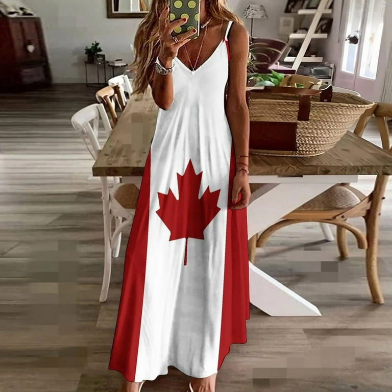 Canada Canadian Flag Red White Sleeveless Dress elegant women s dresses sale Women s summer long dress Walmart