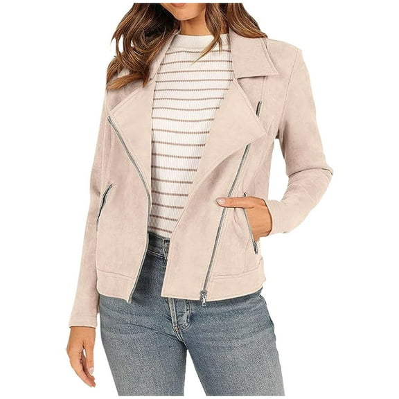 Womens Bomber Biker Moto Jackets Casual Zipper Up Lapel Cropped Coat Lightweight Regular Fit Outerwear