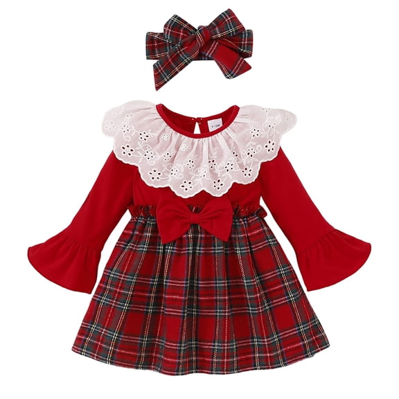 Sngxgn Girl Party Dress Long Sleeve A-Line Dresses(Red,24M)