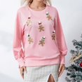 thumbnail image 4 of Sudadera con lentejuelas de hombre de jengibre de Navidad para mujer, sudadera con cuello redondo con pompones y color rosa para mujer, Año Nuevo 2024, 4 of 5