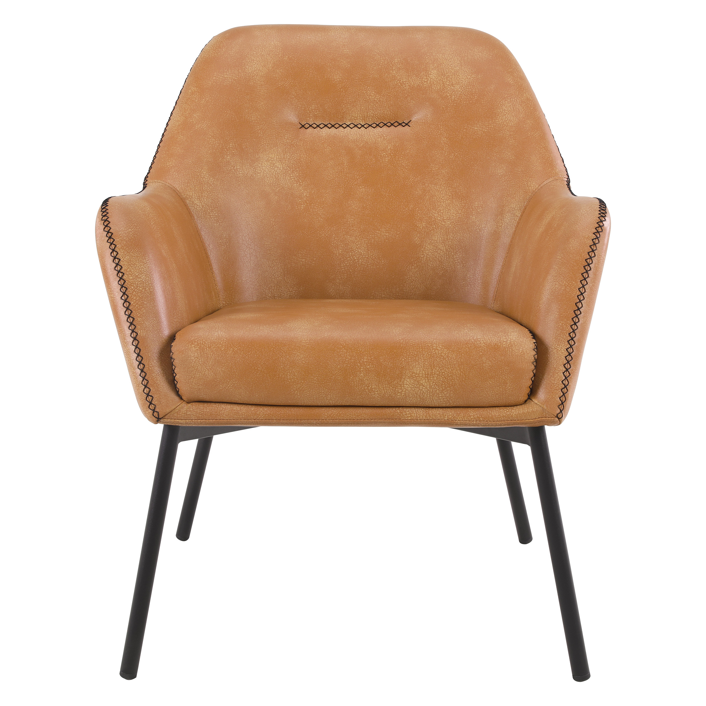 Brooks Accent Chair in Sand Brown Faux Leather with Black Stitch and Black Legs - image 4 of 9
