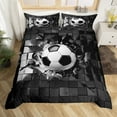 thumbnail image 2 of Erosebridal Black Soccer Comforter Cover Twin,Geometric Plaid Bedding Twin Size,Sport Gamer Duvet Cover Twin,Microfiber Buffalo Room Decor,Reversible,3pcs(No Comforter), 2 of 7