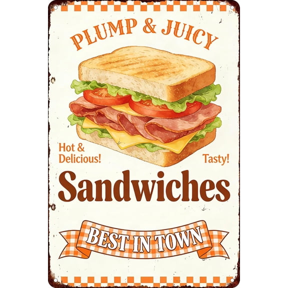 Vintage Sandwiches Metal Tin Sign Funny Food Wall Art Decor Plaque for Home Kitchen Bar Restaurant Cafe Pub Farmhouse 12x8 Inches