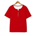 thumbnail image 4 of Breezora Fashion Basic Button Front Tee Women's Casual Short Sleeve Crew Neck Tops XXXL Size Red, 4 of 7