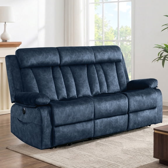 LVUYOYO 3-Seater Power Reclining Sofa with Heat & Massage—Comfortable Triple Electric Recliners, Cup Holders, Durable Dutch Velvet for Home Theater (Blue)