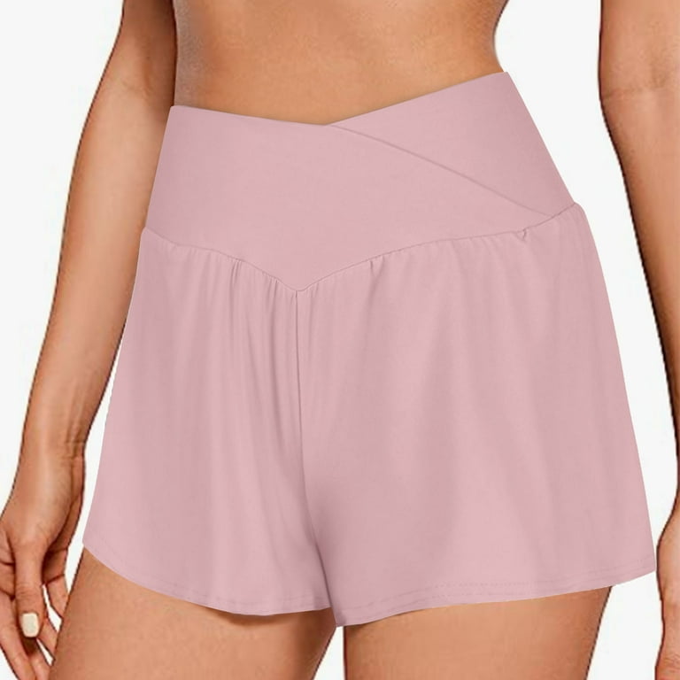 Yoga shorts for women Fashion Women's Irregular Ladies Casual Pants Elastic  Waist Yoga Shorts crz yoga leggings yoga mats for home workout Pink L
