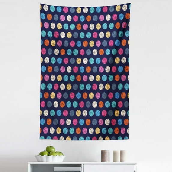 Geometric Tapestry, Grunge Pattern Design Colorful Polka Dots Illustration Art Print, Fabric Wall Hanging Decor for Bedroom Living Room Dorm, 5 Sizes, Navy Blue and Multicolor, by Ambesonne
