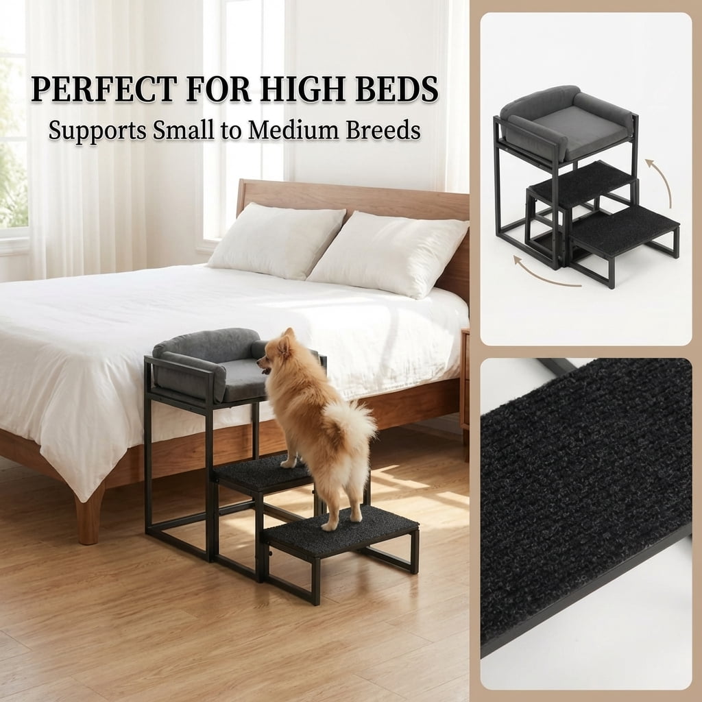 Pet Stairs & Window Perch for Dogs and Cats, Foldable Non-Slip Steps for Bed, Sofa, Desk