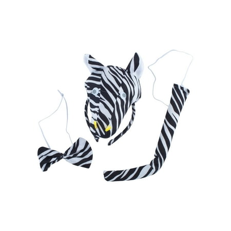 Lux Accessories Black White Stripes Zebra Head Bowtie Tail Costume Party Dressup