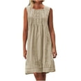 thumbnail image 2 of Meichang Linen Dresses for Women 2025 Casual Sleeveless Sundresses Summer Loose Fit Crew Neck Pleated Front Knee Length Dress Beach Vacation Tank Dress, 2 of 8