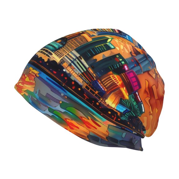 KLL Neon Shanghai Cityscape Night Winter Fall Beanie Knit Hats for Men & Women - Warm & Soft Stylish Toboggan Caps for Cold Weather