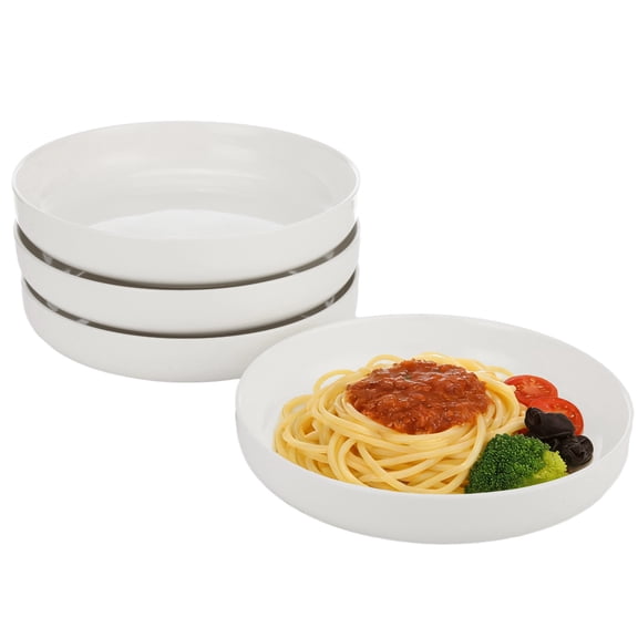 4PCS Ceramic Pasta Bowls, 8.39" White Deep Plates, Versatile Large Salad Bowls, Microwave and Dishwasher Safe Porcelain Serving Dinnerware for Soup, Noodle & Fruit