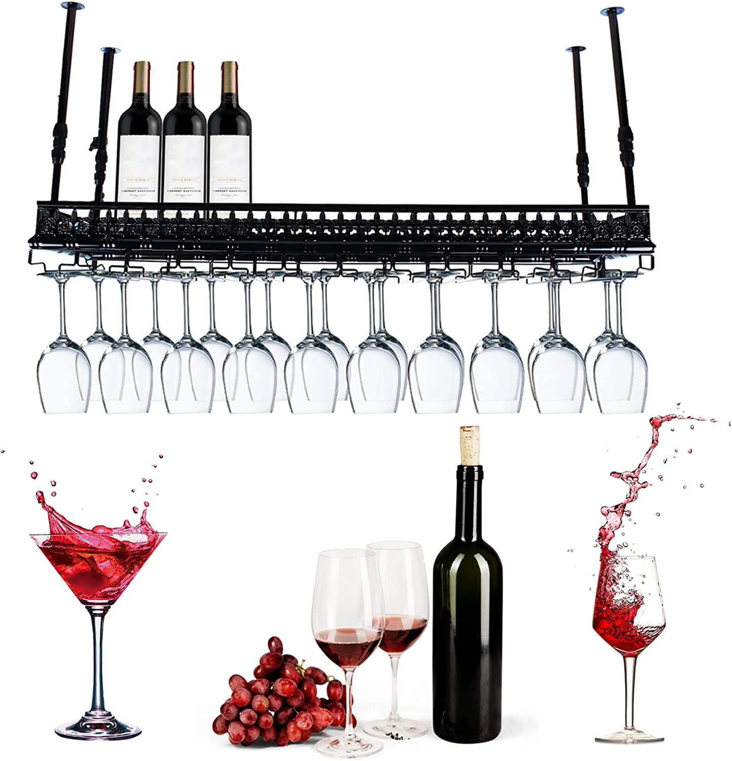 Loyalheartdy Vintage Industrial Wine Rack, Black Metal Under