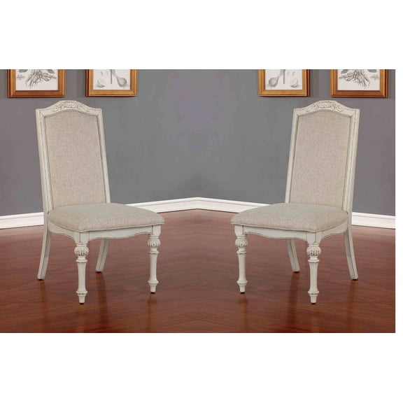 Dining Side Chairs Antique White Ivory Upholstered Seat Dining Room Set of 6pcs Solidwood