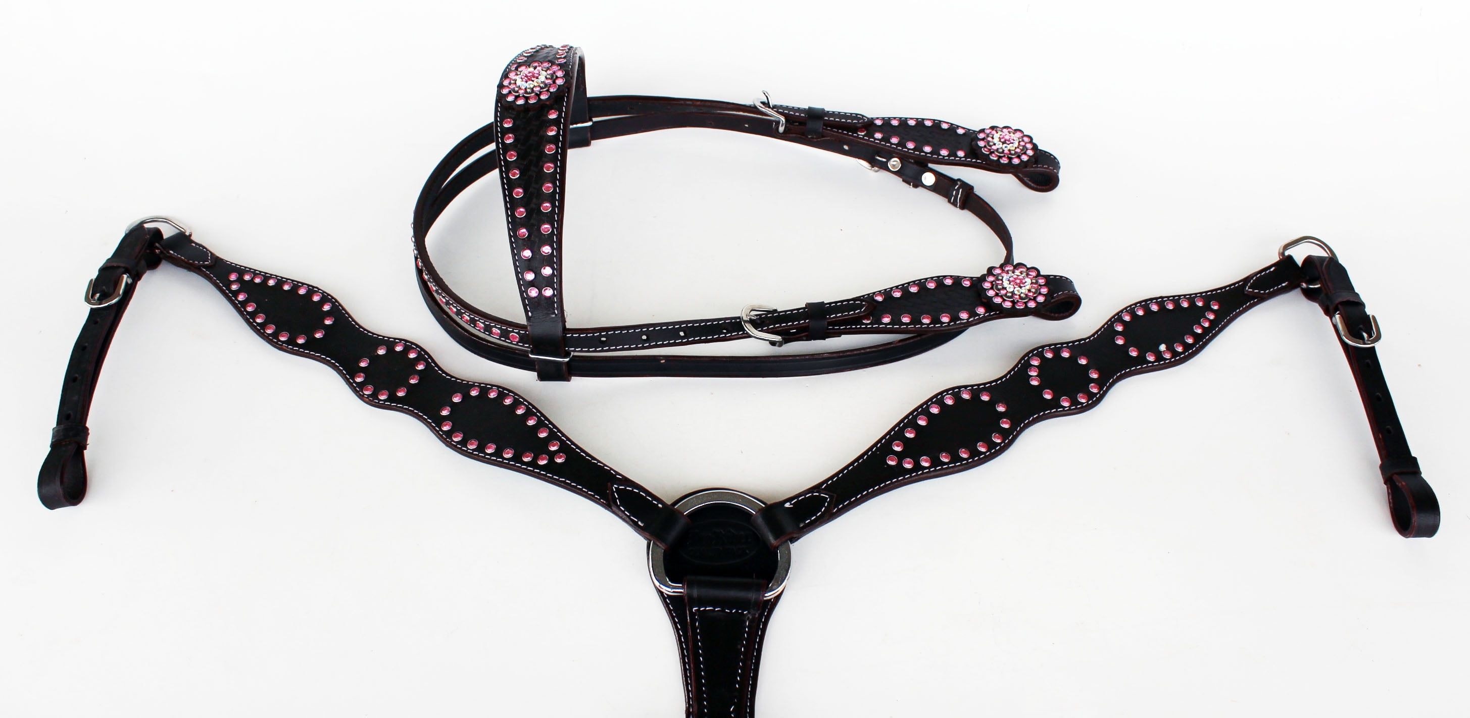 Horse Western Riding Leather Bridle Headstall Breast Collar Tack Pink